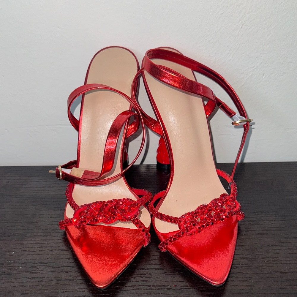 SHEIN Red Stiletto Heels with Ruffled Straps